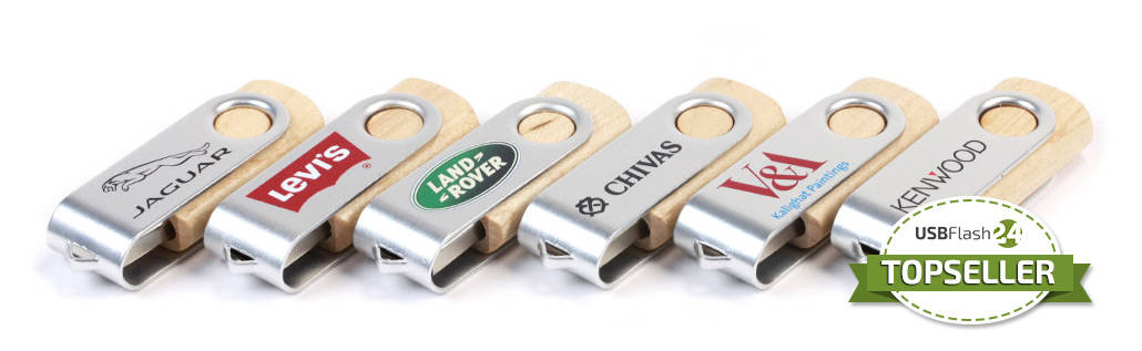 Wooden Twister USB Stick bedruckt oder graviert mit Ihrem Logo